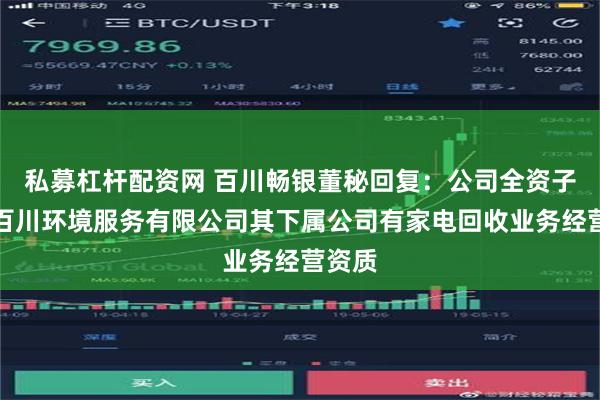 私募杠杆配资网 百川畅银董秘回复：公司全资子公司百川环境服务有限公司其下属公司有家电回收业务经营资质